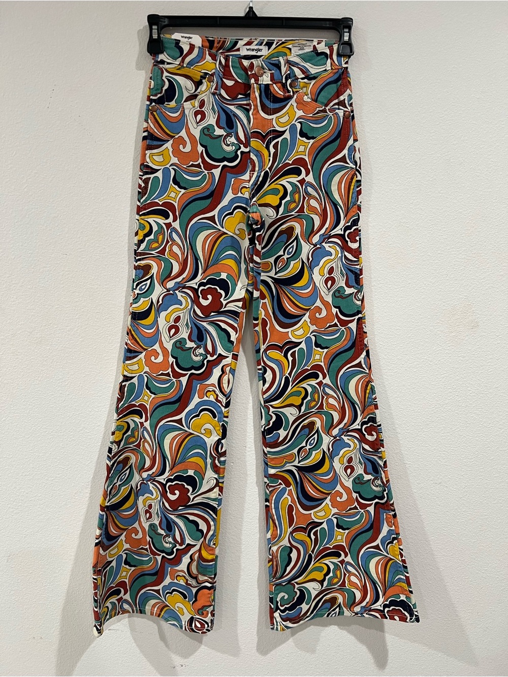 Wrangler Retro High Rise Flare Jeans 24 Psychedelic Paisley Print Festival Denim - Picture 2 of 7